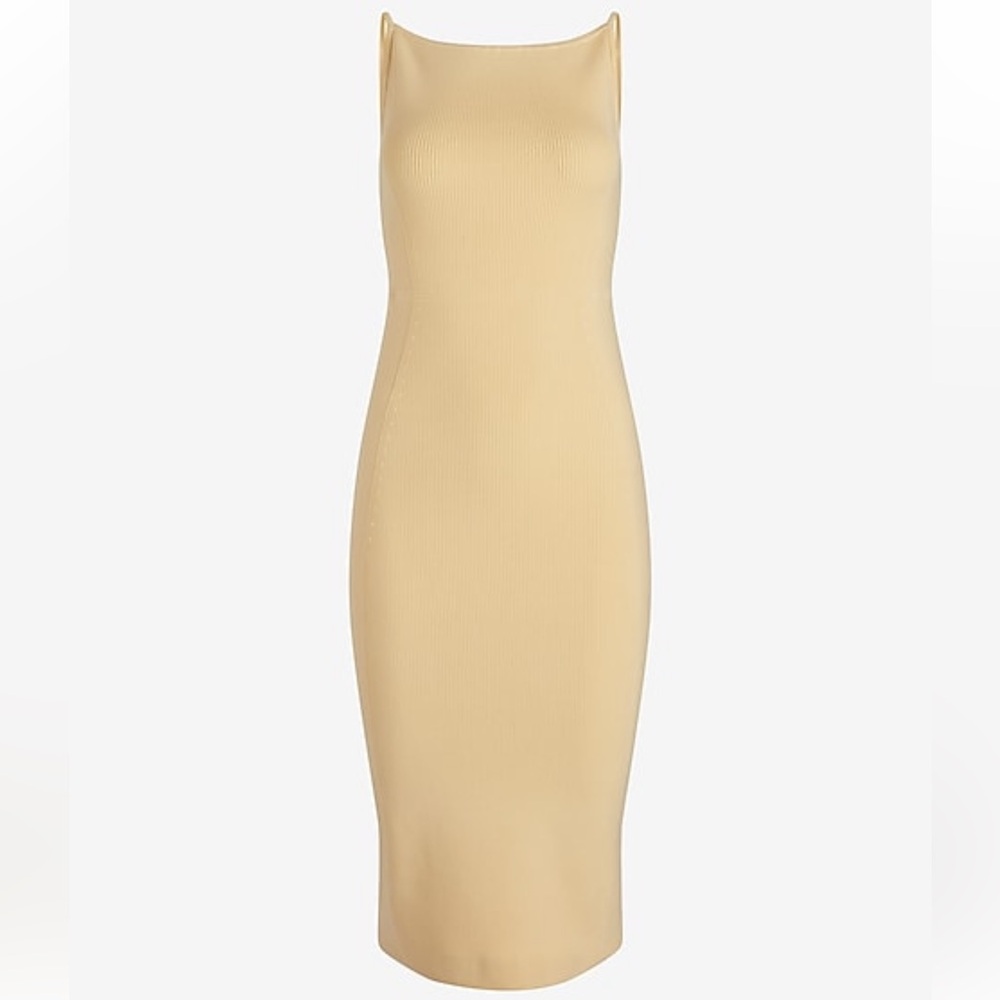 NWT Express Ribbed High Square Neck XL Pale Yellow Sweater Dress - Picture 2 of 5